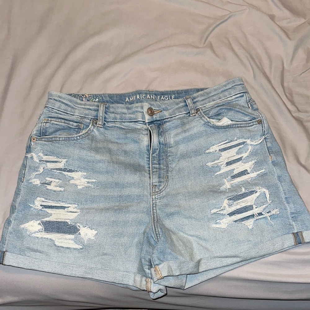American Eagle Outfitters Light Blue Distressed Denim Shorts